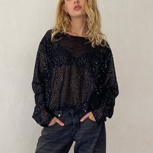 Motel Rocks Black Sequin Long Sleeve Loose Fit Top